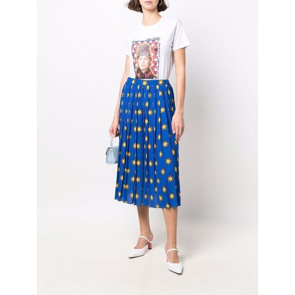 ALESSANDRO ENRIQUEZ Sz 38 2 XS Blue Yellow Stars Pleated Midi Skirt
